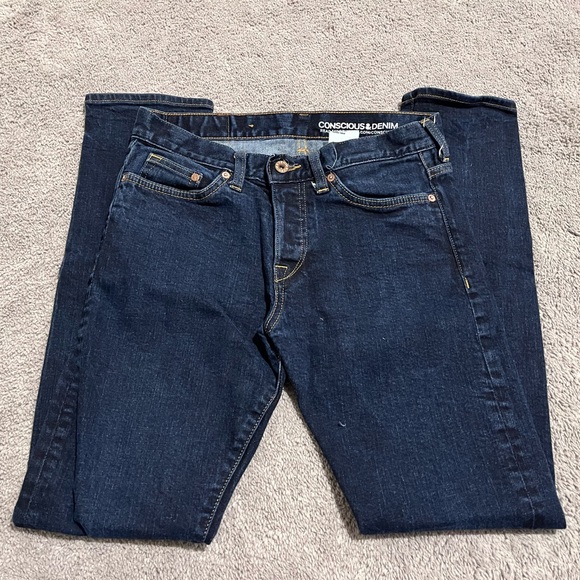 H&M & Denim Mens Dark Blue Jeans Slim Low Waist 30x32 - Picture 2 of 4